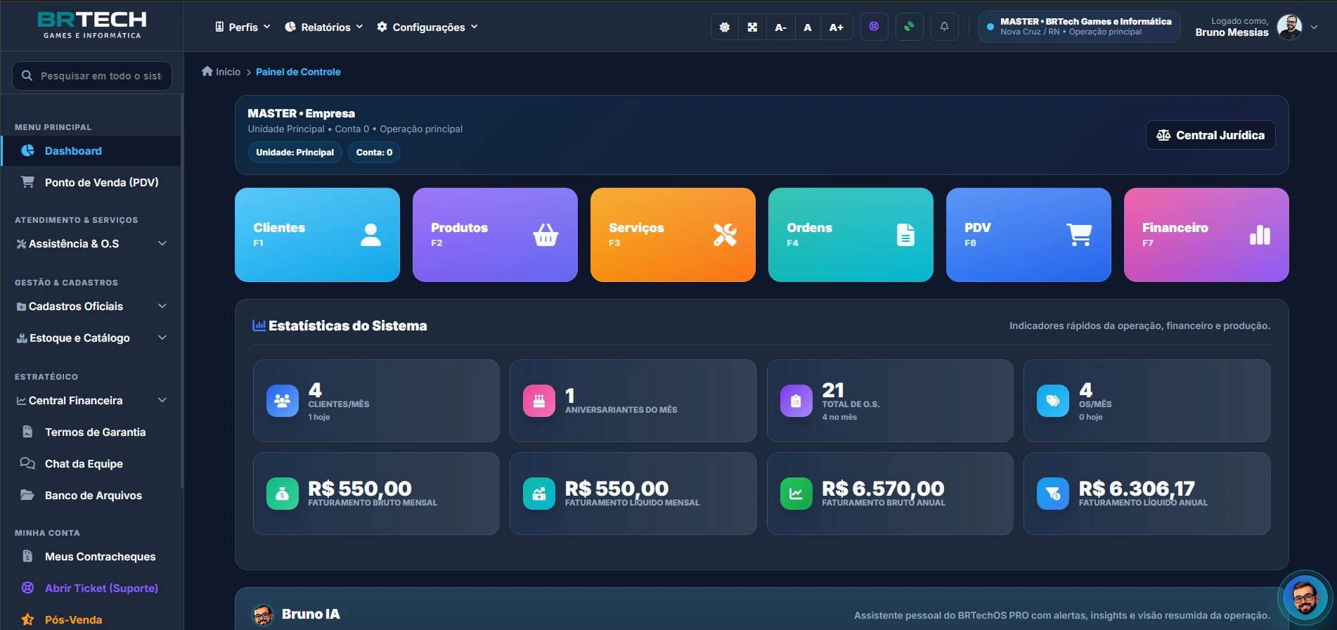 BRTechOS PRO em tema escuro