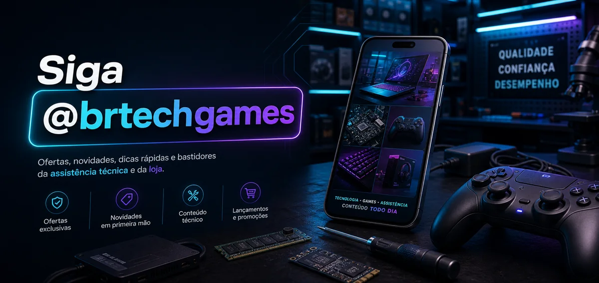 Chamada para seguir a BRTech Games no Instagram